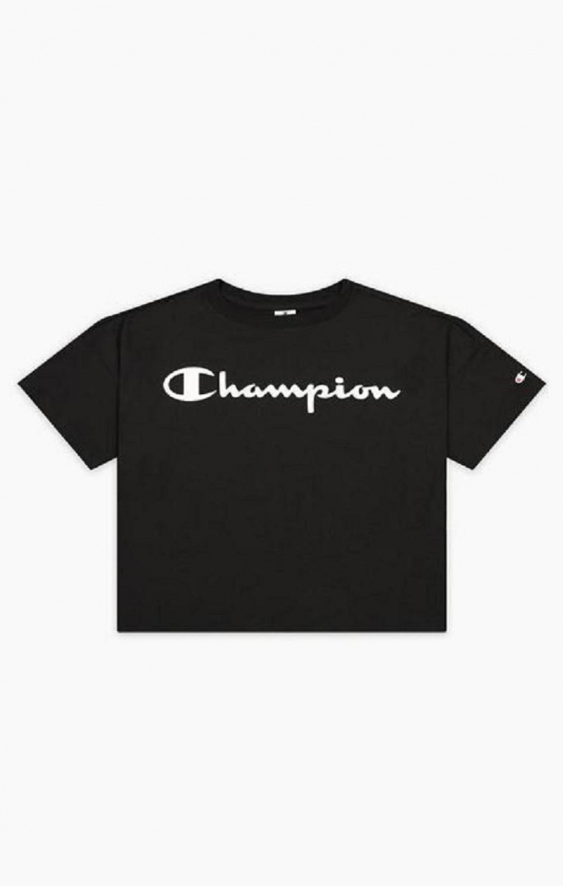 Champion Script Logo Cropped T-Shirt T-shirt Dam Svarta | 3910-EMZHA