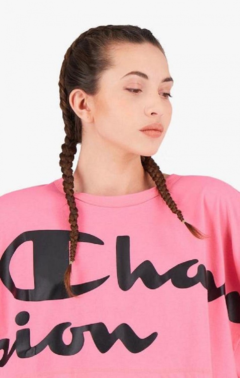 Champion Script Logo Cropped T-Shirt T-shirt Dam Fuchsia | 8432-YRTGU