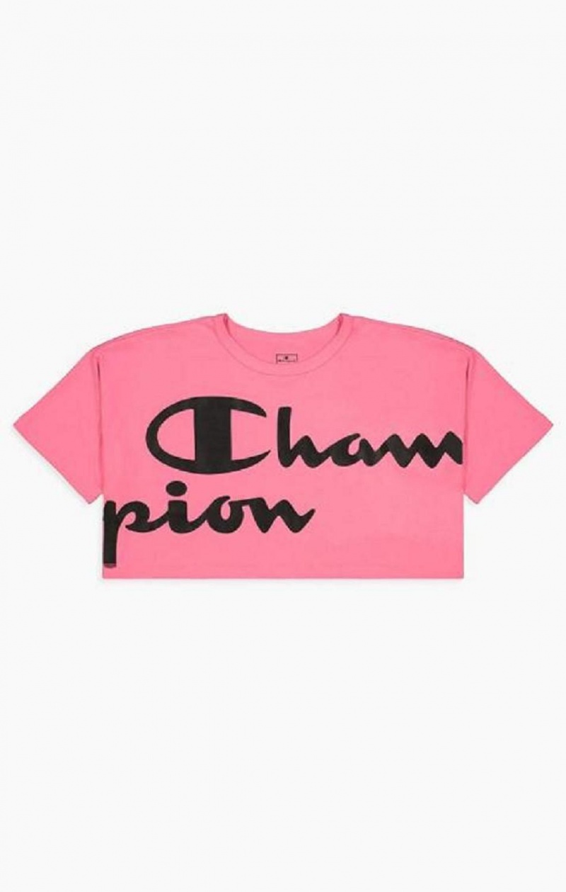 Champion Script Logo Cropped T-Shirt T-shirt Dam Fuchsia | 8432-YRTGU