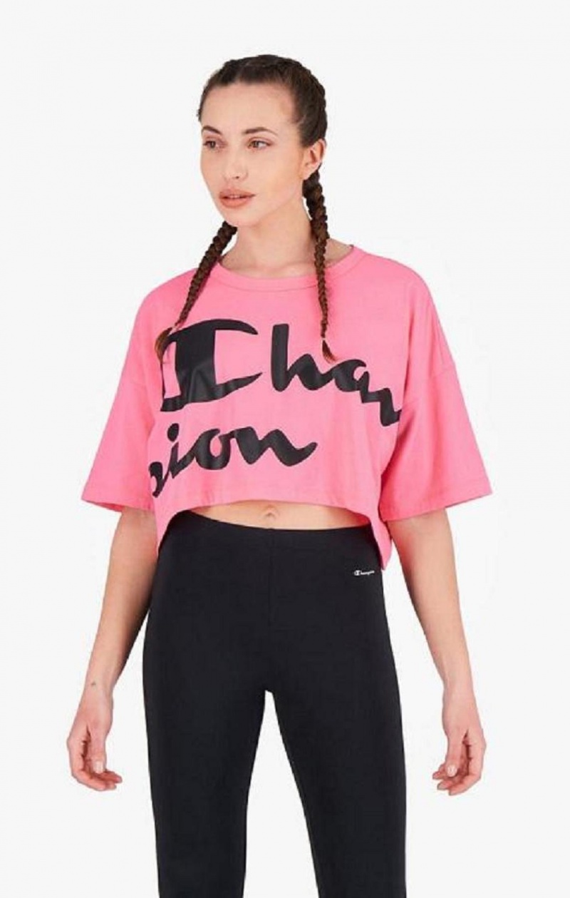 Champion Script Logo Cropped T-Shirt T-shirt Dam Fuchsia | 8432-YRTGU