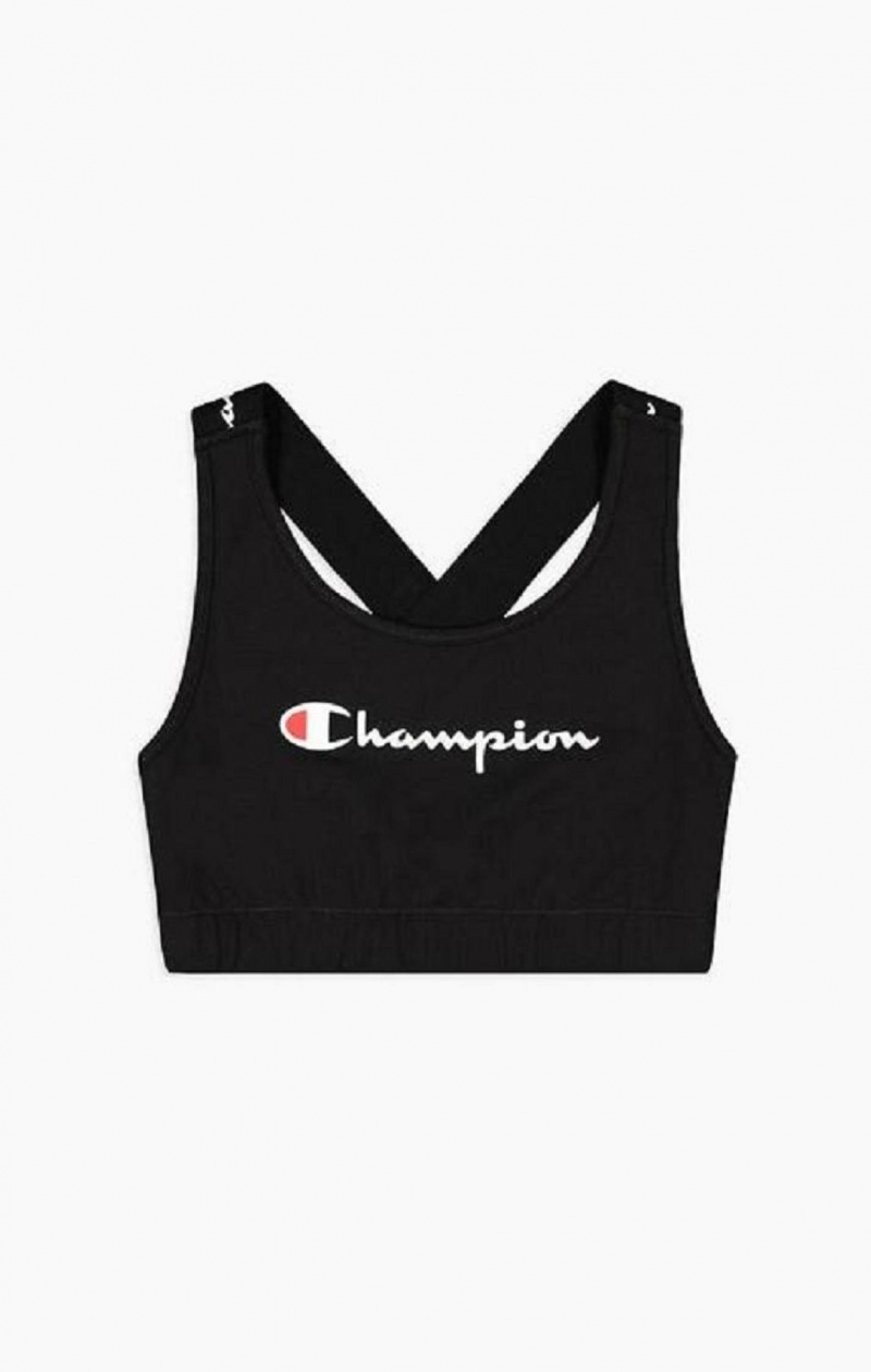 Champion Script Logo Cross Back Sports Bra Sport BH Dam Svarta | 4031-CESTA