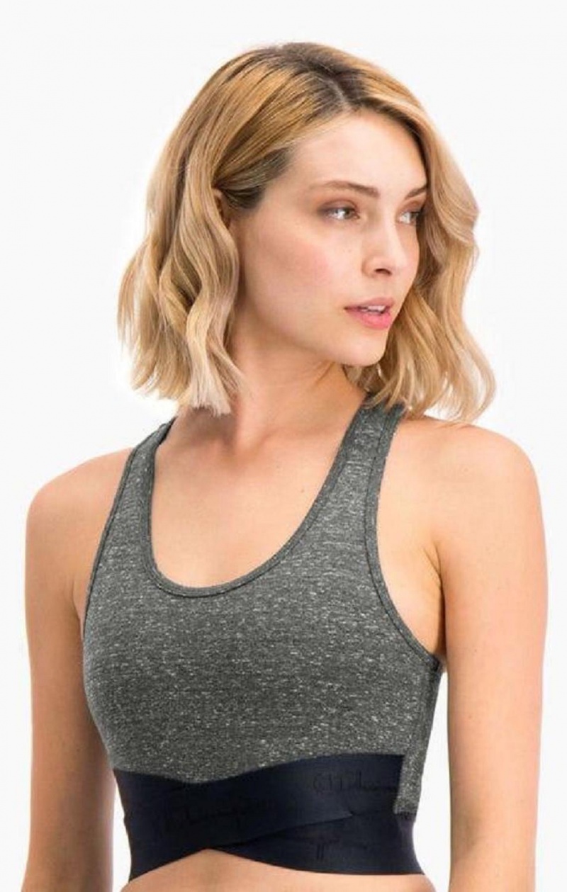 Champion Script Logo Crossover Sports Bra Sport BH Dam Mörkgrå | 8495-WSYRP