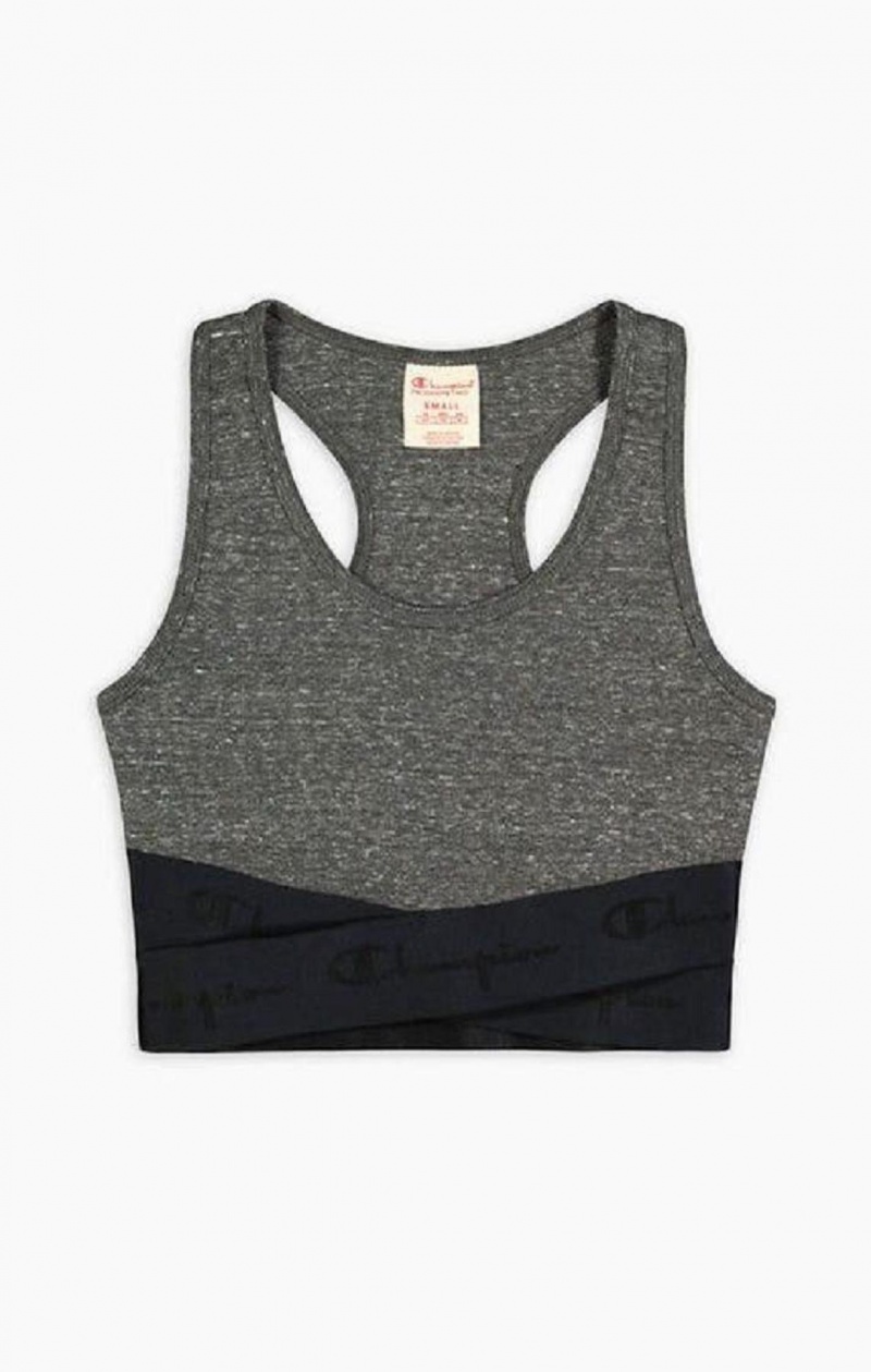 Champion Script Logo Crossover Sports Bra Sport BH Dam Mörkgrå | 8495-WSYRP