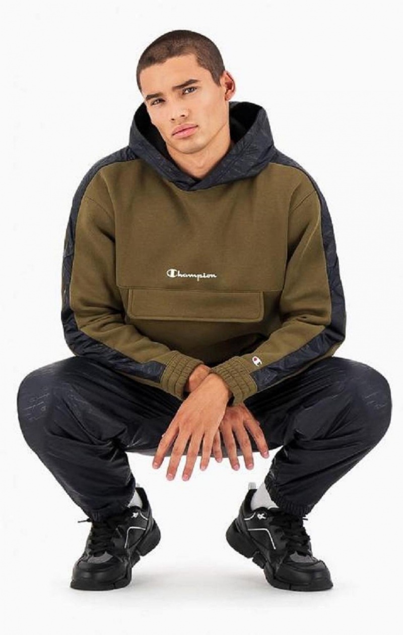 Champion Script Logo Fleece Hoodie Hoodie Herr Gröna | 7845-AHCGY