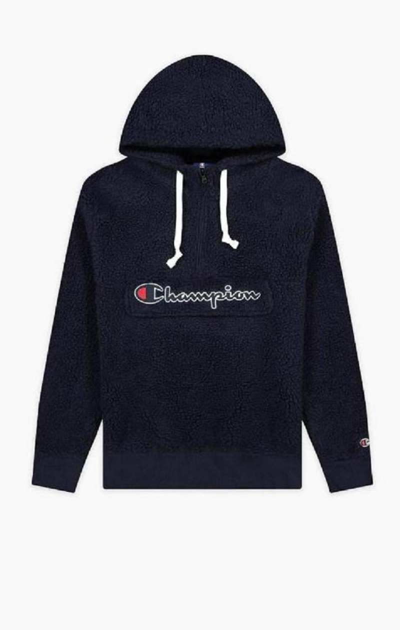 Champion Script Logo Half Zip-Up Hoodie Hoodie Herr Mörkturkos | 6135-XKWAZ