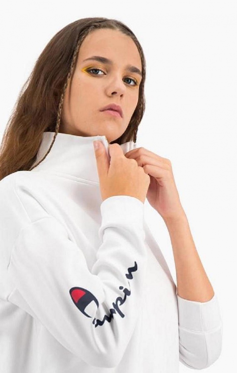 Champion Script Logo Half Zip-Up Shiny Fleece Sweatshirt Tröjor Dam Vita | 3092-KOAPX