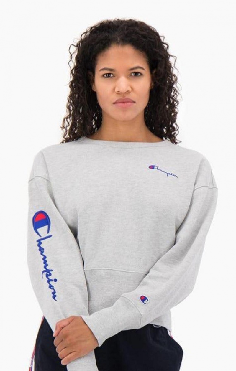 Champion Script Logo High Rib Reverse Weave Sweatshirt Tröjor Dam Ljusgrå | 6193-NBAVD