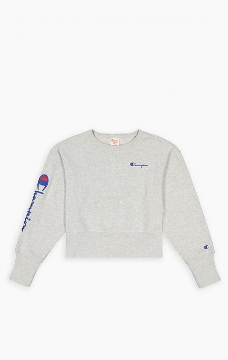 Champion Script Logo High Rib Reverse Weave Sweatshirt Tröjor Dam Ljusgrå | 6193-NBAVD