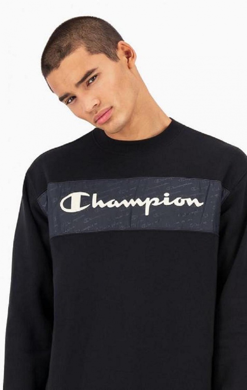 Champion Script Logo Insert Fleece Sweatshirt Tröjor Herr Svarta | 6123-QDTCW