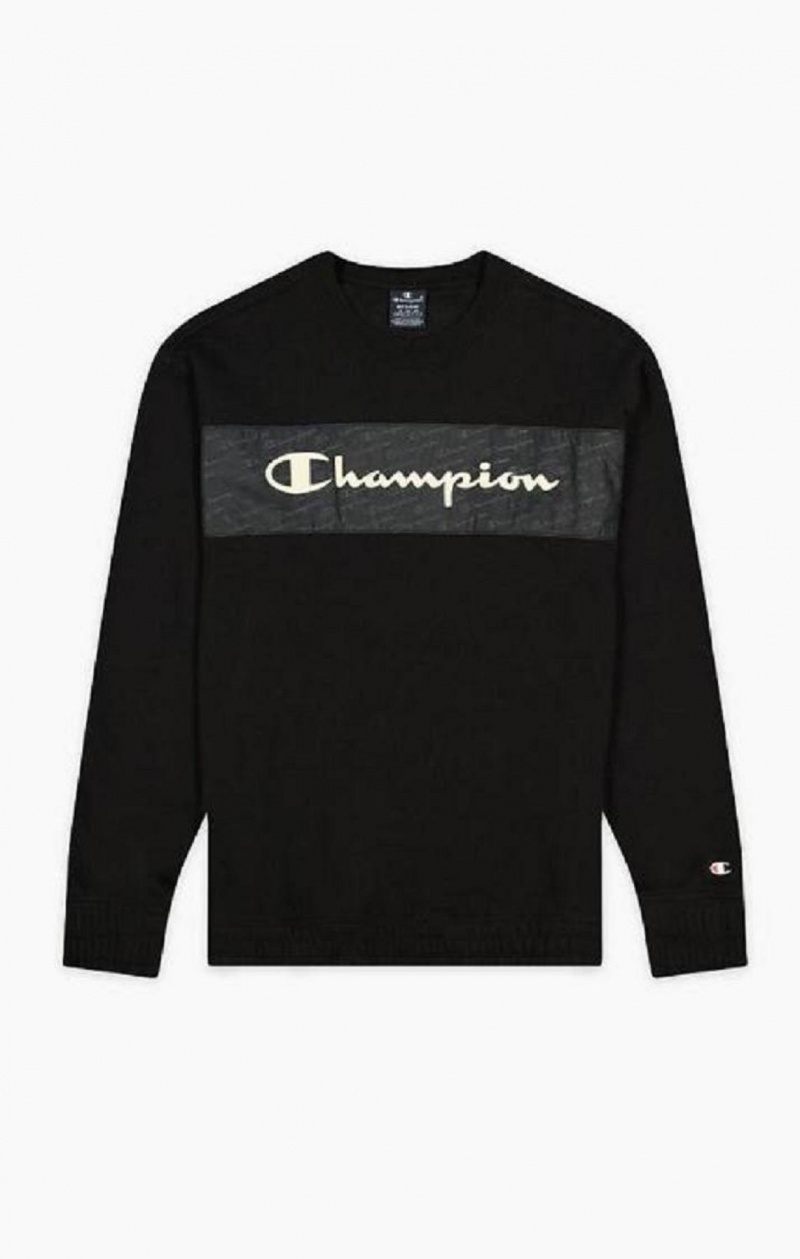 Champion Script Logo Insert Fleece Sweatshirt Tröjor Herr Svarta | 6123-QDTCW