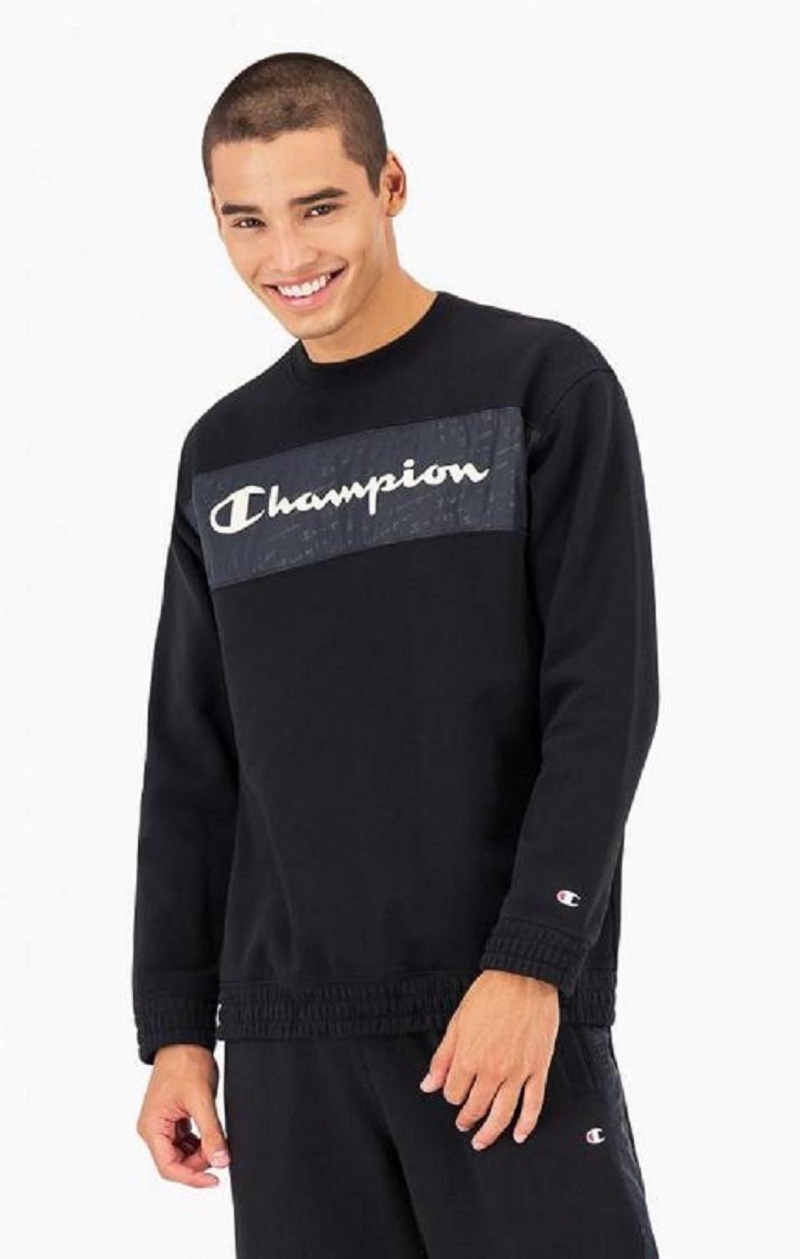 Champion Script Logo Insert Fleece Sweatshirt Tröjor Herr Svarta | 6123-QDTCW