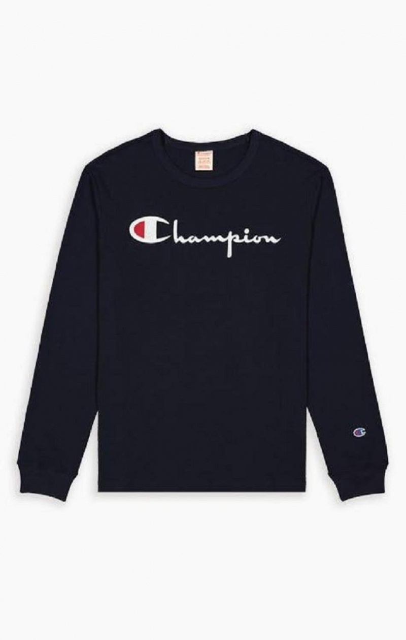 Champion Script Logo Jersey Sweatshirt Tröjor Herr Mörkblå | 3269-ZPCUG