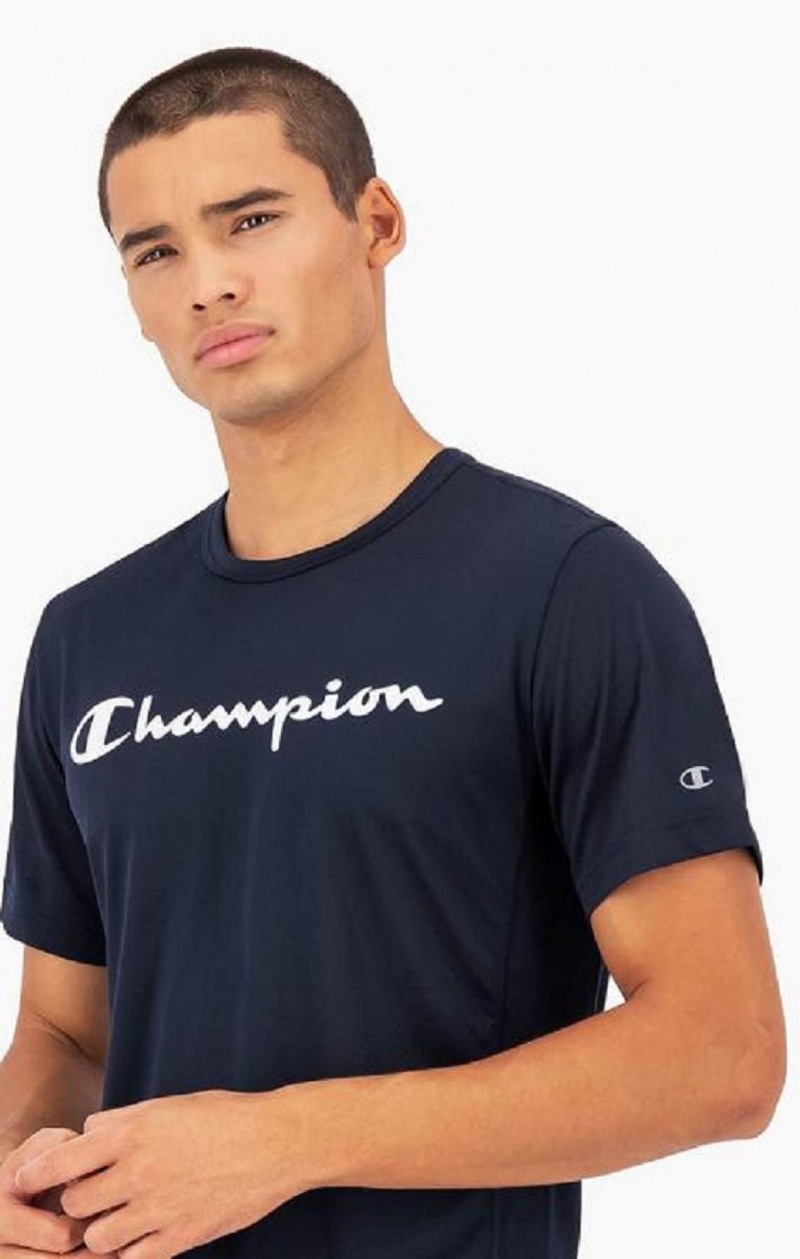 Champion Script Logo Mesh T-Shirt T-shirt Herr Mörkblå | 1695-CFIHT