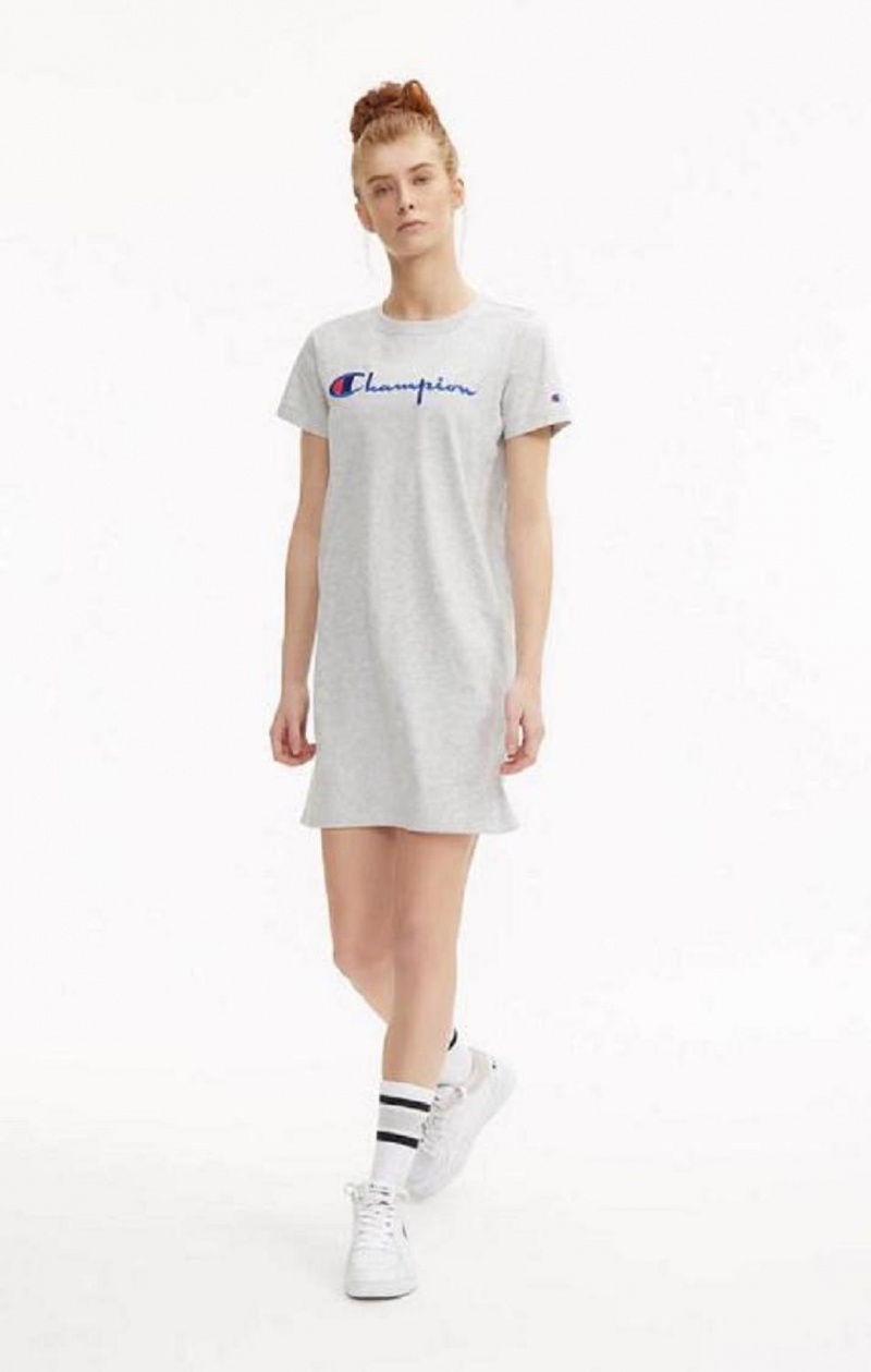 Champion Script Logo Midi T-Shirt Klänning Klänning Dam Ljusgrå | 0847-BXRGL