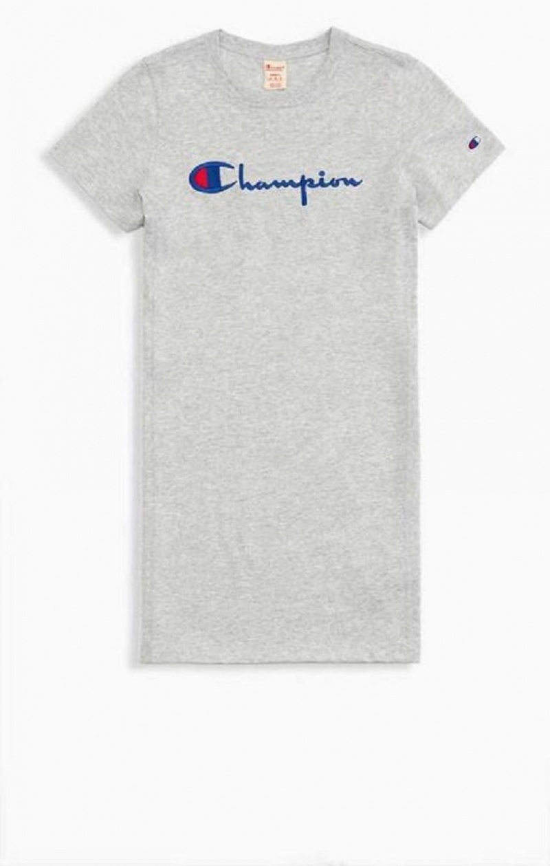 Champion Script Logo Midi T-Shirt Klänning Klänning Dam Ljusgrå | 0847-BXRGL