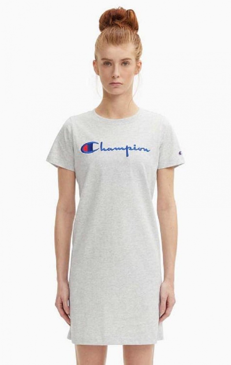 Champion Script Logo Midi T-Shirt Klänning Klänning Dam Ljusgrå | 0847-BXRGL