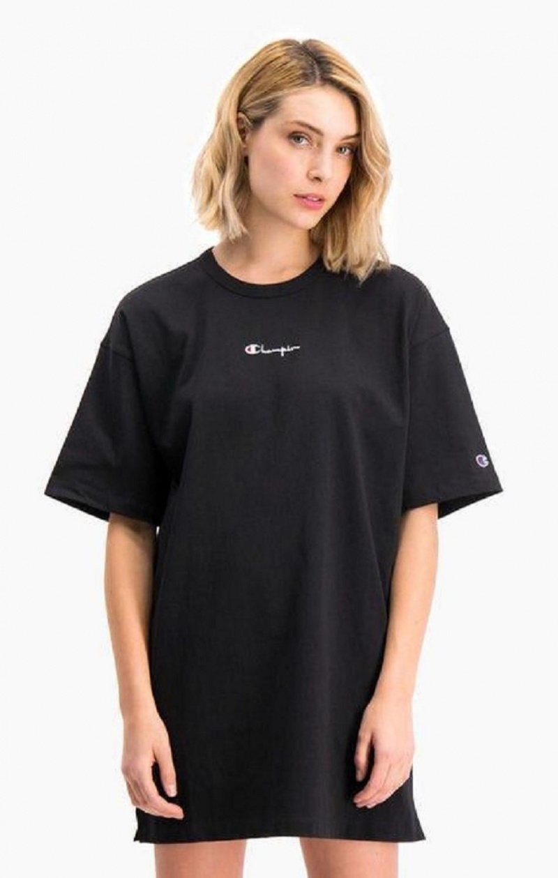 Champion Script Logo Midi T-Shirt Klänning Klänning Dam Svarta | 5937-WVBPN