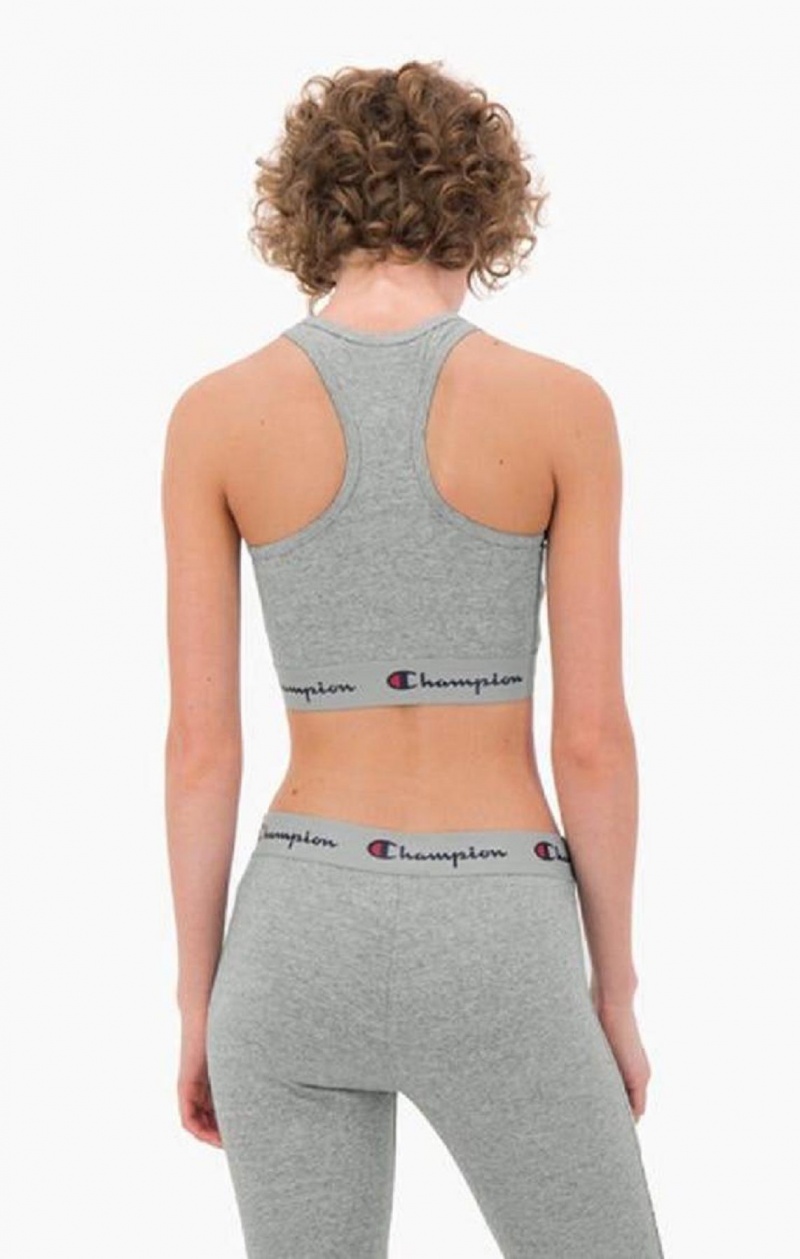 Champion Script Logo Midja Racer Back Sports Bra Sport BH Dam Ljusgrå | 2936-URNQF