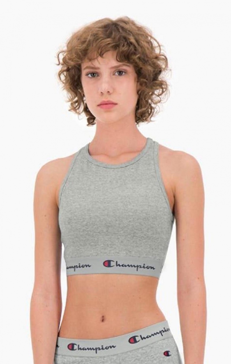 Champion Script Logo Midja Racer Back Sports Bra Sport BH Dam Ljusgrå | 2936-URNQF