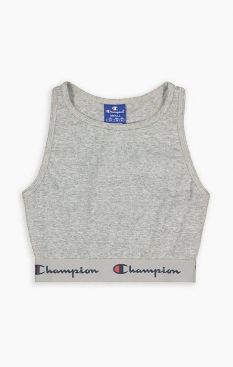 Champion Script Logo Midja Racer Back Sports Bra Sport BH Dam Ljusgrå | 2936-URNQF