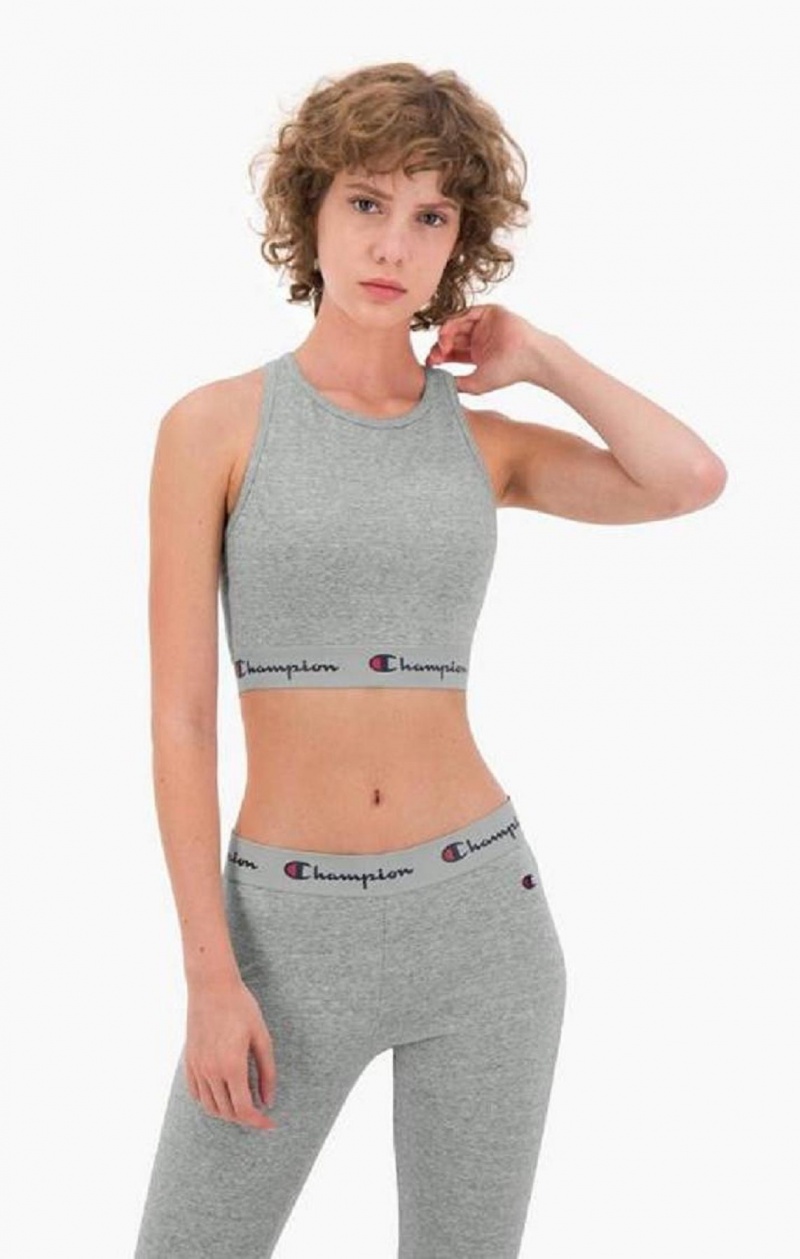 Champion Script Logo Midja Racer Back Sports Bra Sport BH Dam Ljusgrå | 2936-URNQF