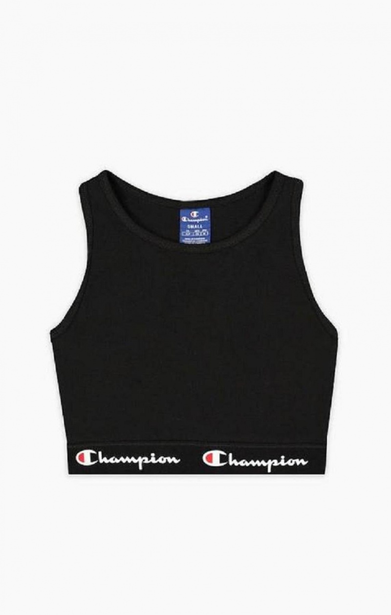 Champion Script Logo Midja Racer Back Sports Bra Sport BH Dam Svarta | 1706-VUCHG