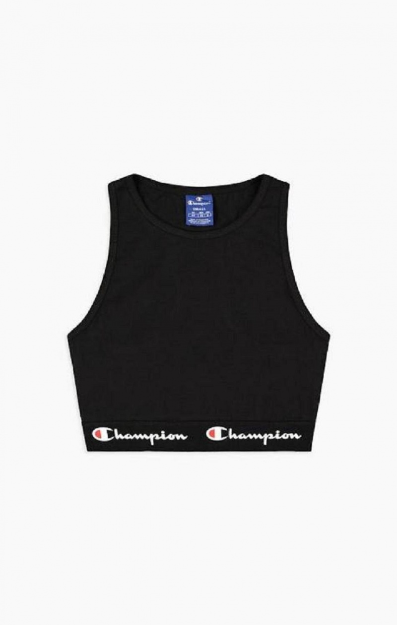 Champion Script Logo Midja Racer Back Sports Bra Sport BH Dam Svarta | 2450-ITWFJ