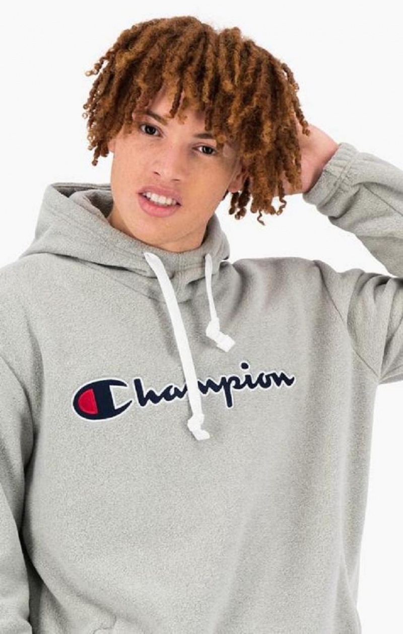 Champion Script Logo Polartech Fleece Hoodie Hoodie Herr Ljusgrå | 4720-HXGSV