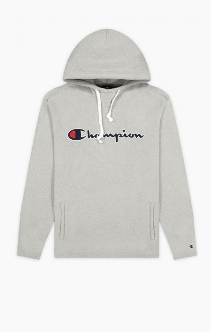 Champion Script Logo Polartech Fleece Hoodie Hoodie Herr Ljusgrå | 4720-HXGSV