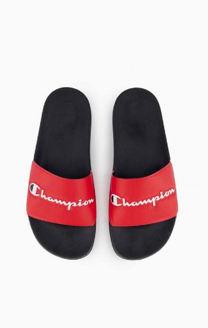 Champion Script Logo Pool Slides Badtofflor Herr Röda Svarta | 6745-KUNOV