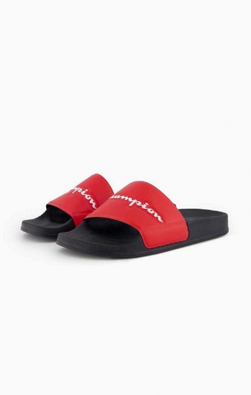 Champion Script Logo Pool Slides Badtofflor Herr Röda Svarta | 6745-KUNOV