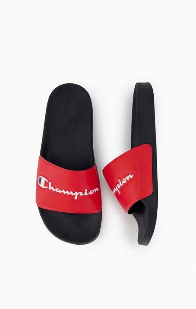 Champion Script Logo Pool Slides Badtofflor Herr Röda Svarta | 6745-KUNOV