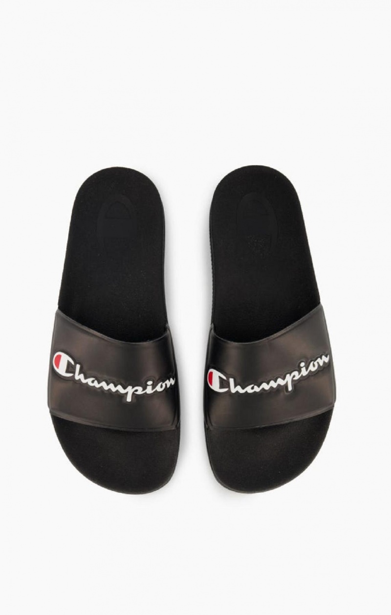 Champion Script Logo Pool Slides Badtofflor Dam Svarta | 7480-CLBKH