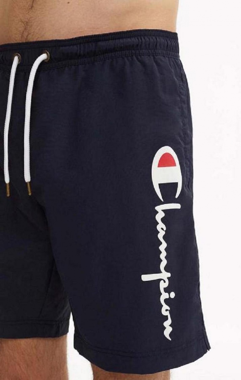 Champion Script Logo Print Board Shorts Badkläder Herr Mörkblå | 3740-VFJUL