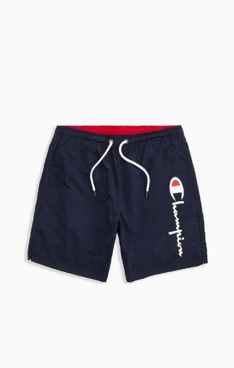 Champion Script Logo Print Board Shorts Badkläder Herr Mörkblå | 3740-VFJUL