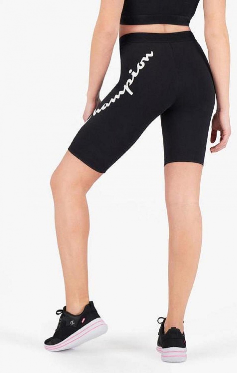 Champion Script Logo Print Capri Leggings Shorts Dam Svarta | 2184-IDLHR