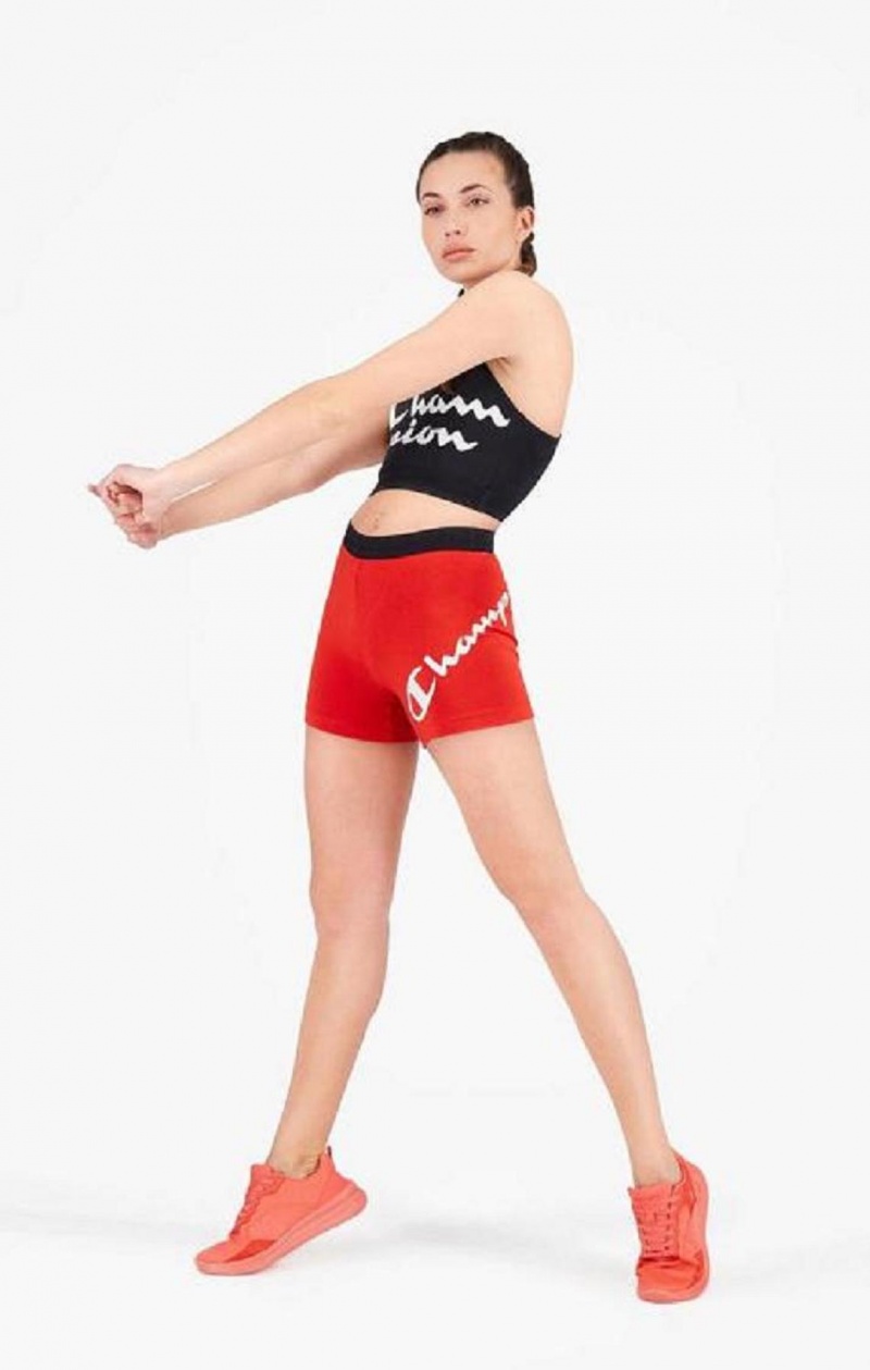 Champion Script Logo Print Racer Back Sports Bra Sport BH Dam Svarta | 3051-ZICTJ