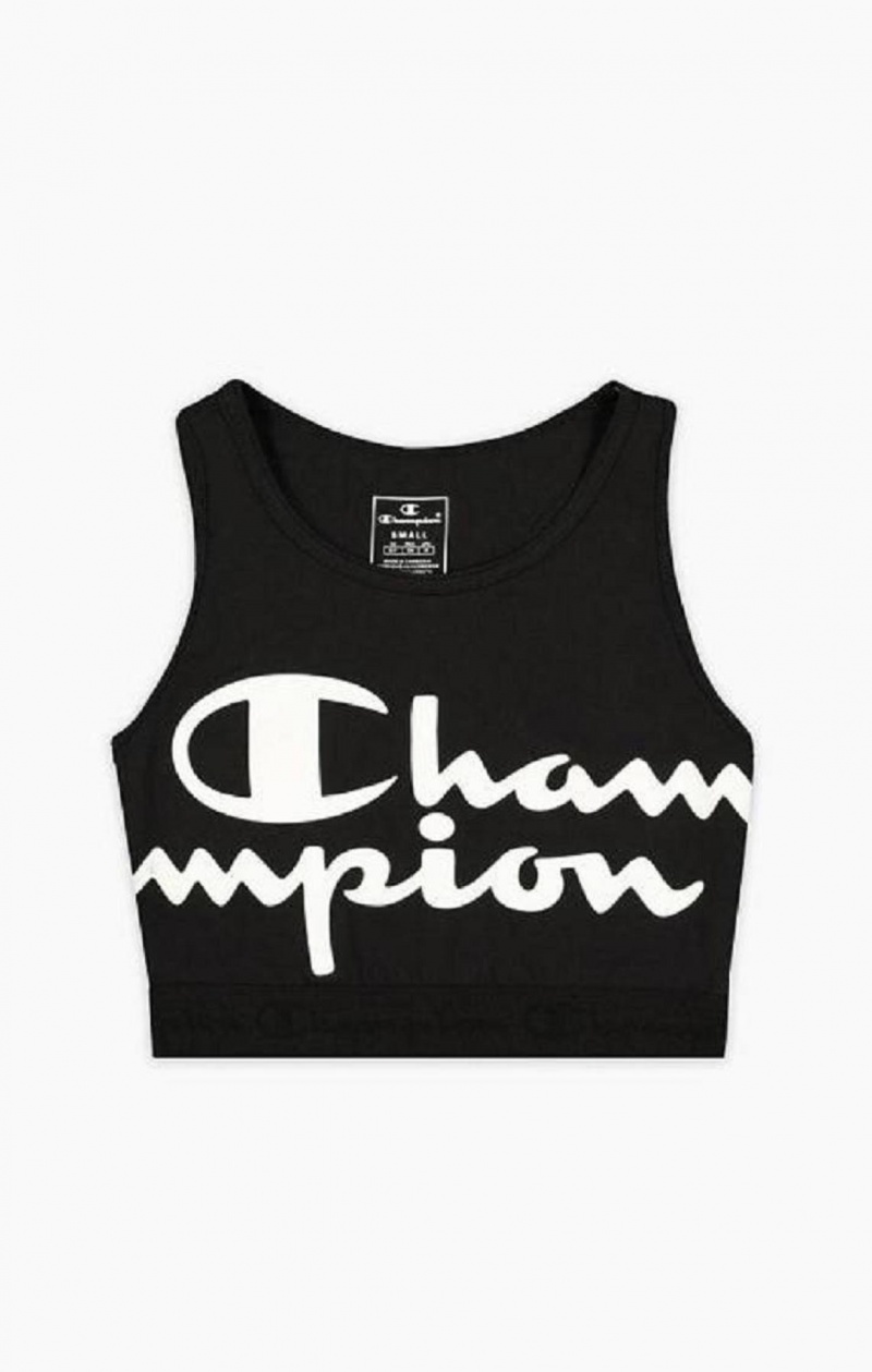 Champion Script Logo Print Racer Back Sports Bra Sport BH Dam Svarta | 3051-ZICTJ