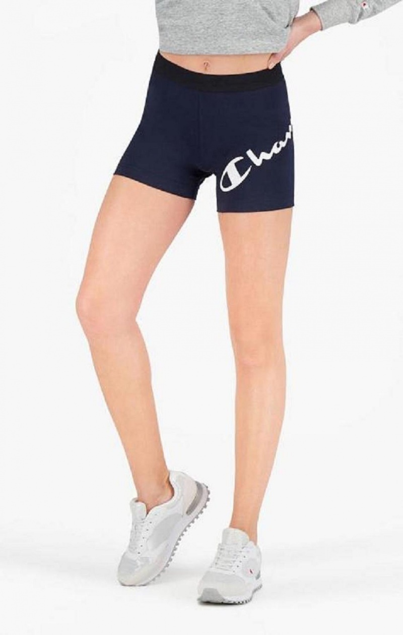 Champion Script Logo Print Shorts Shorts Dam Mörkblå | 8307-EXLJI