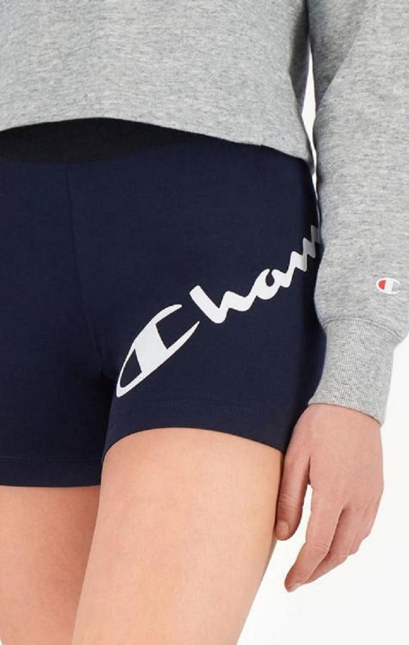 Champion Script Logo Print Shorts Shorts Dam Mörkblå | 8307-EXLJI