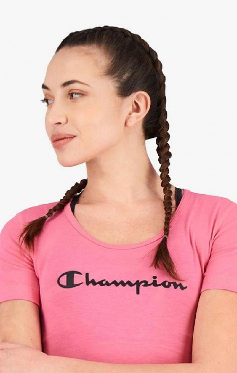 Champion Script Logo Quick Dry Tränings T-Shirt T-shirt Dam Fuchsia | 1925-GBZYP