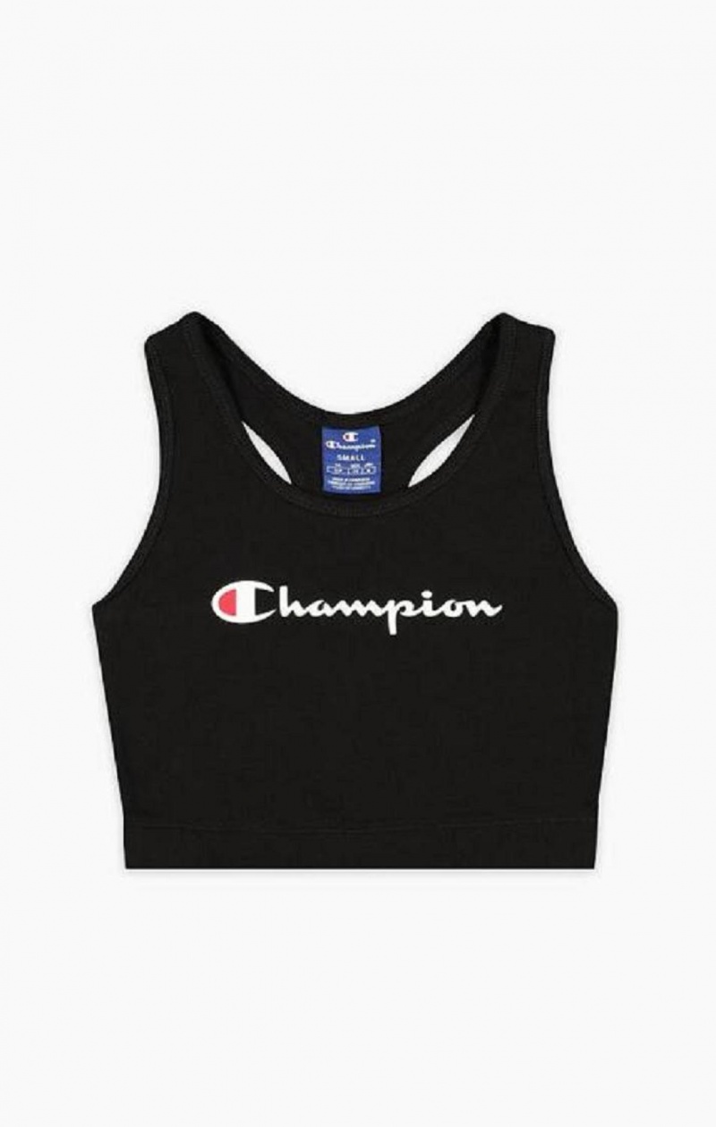 Champion Script Logo Racer Back Sports Bra Sport BH Dam Svarta | 5846-NXHVD