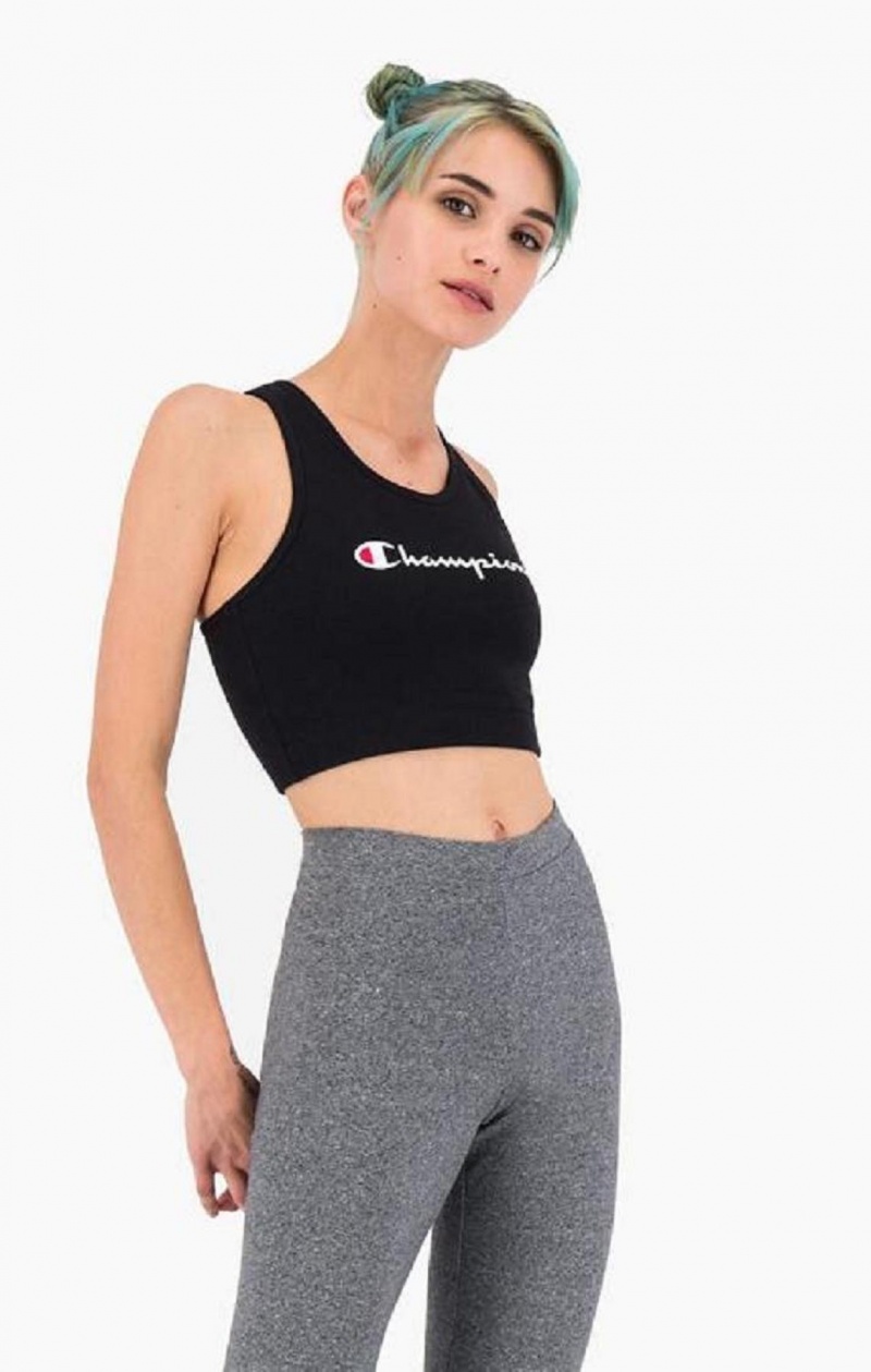 Champion Script Logo Racer Back Sports Bra Sport BH Dam Svarta | 5846-NXHVD