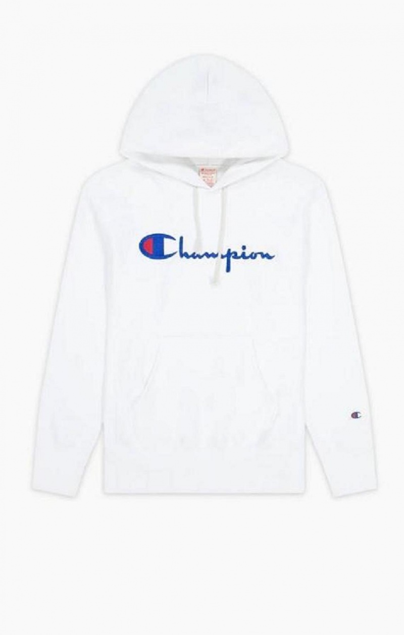 Champion Script Logo Reverse Weave Hoodie Hoodie Herr Vita | 7904-KBQIU