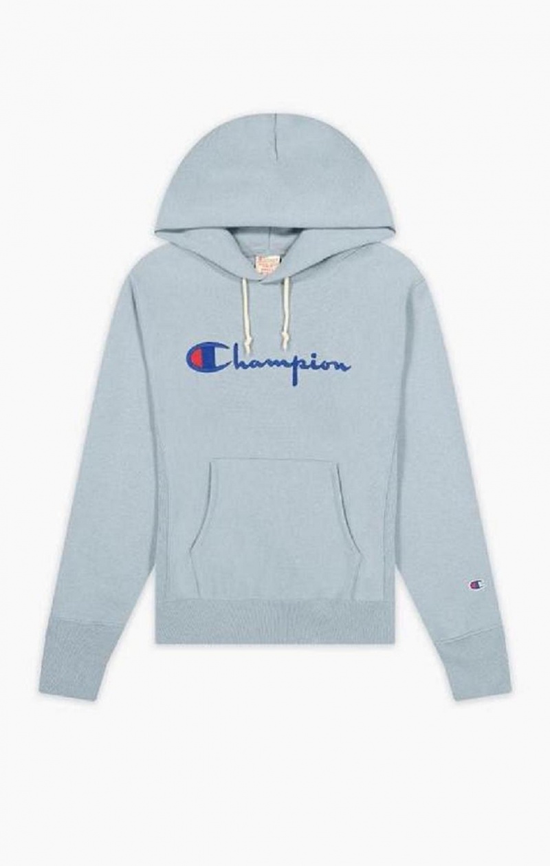 Champion Script Logo Reverse Weave Hoodie Hoodie Dam Turkos Blå | 1945-PXNFK