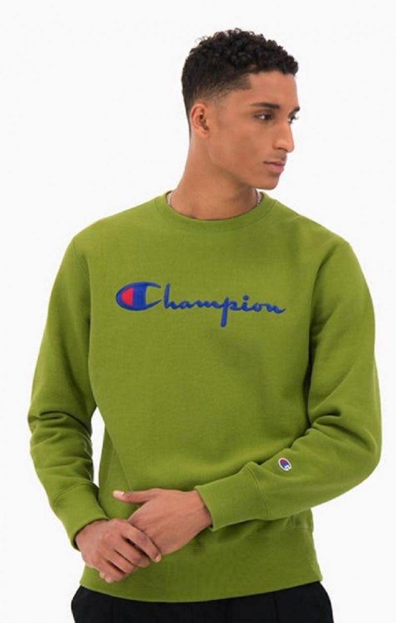 Champion Script Logo Reverse Weave Sweatshirt Tröjor Herr Gröna | 3620-KVPML