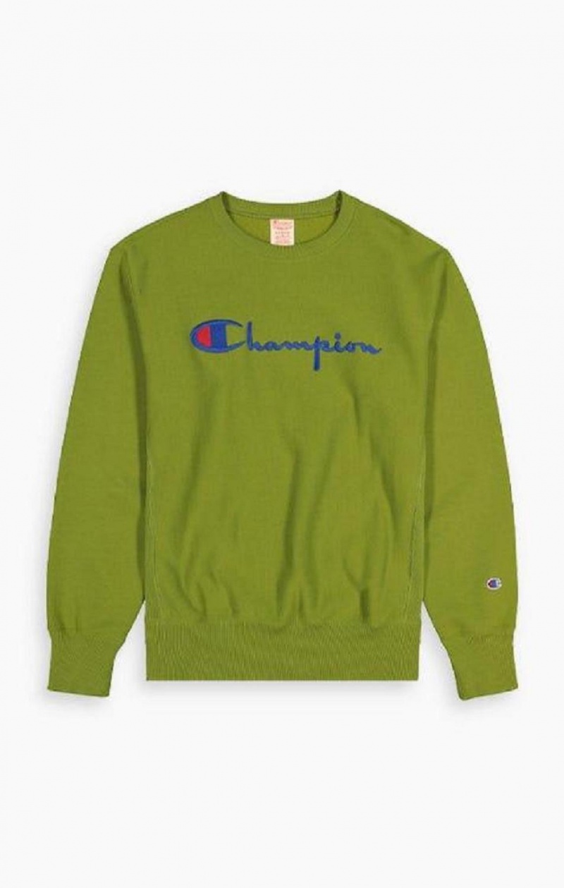 Champion Script Logo Reverse Weave Sweatshirt Tröjor Herr Gröna | 3620-KVPML