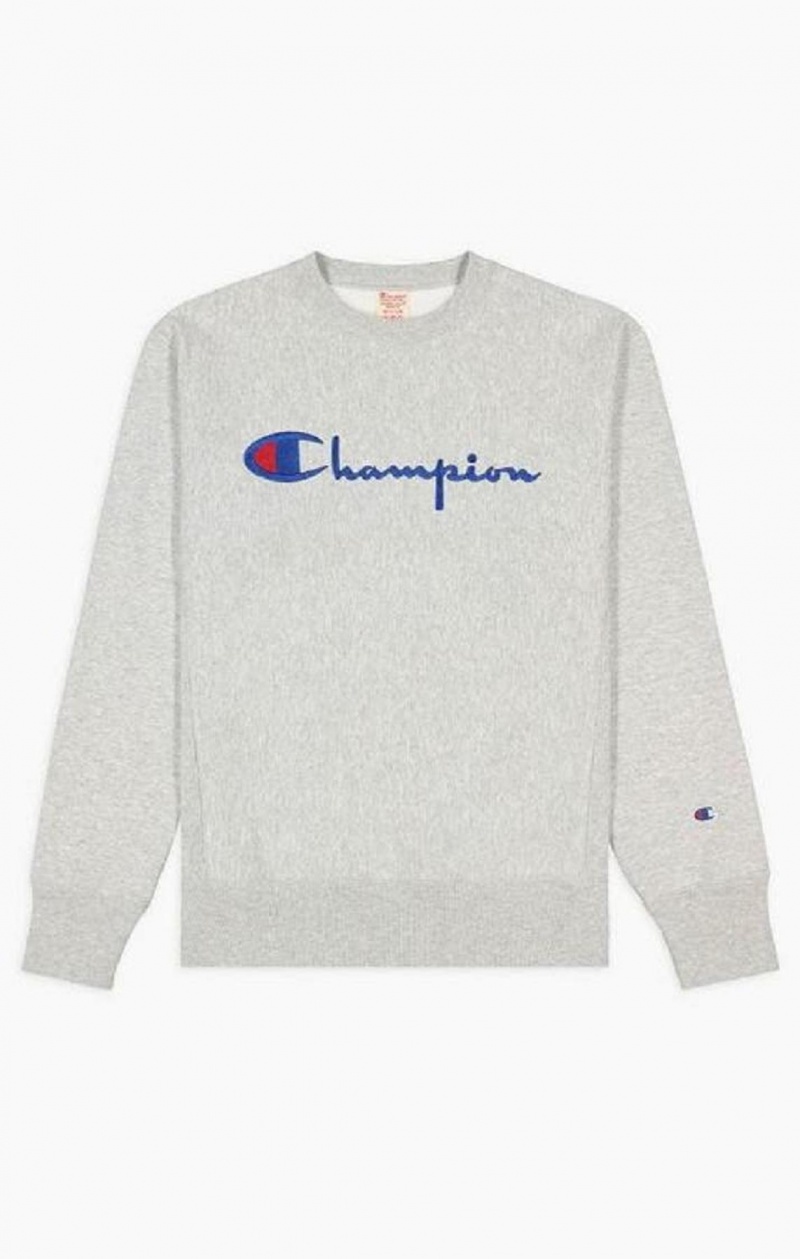 Champion Script Logo Reverse Weave Sweatshirt Tröjor Herr Grå | 0942-TYHUV