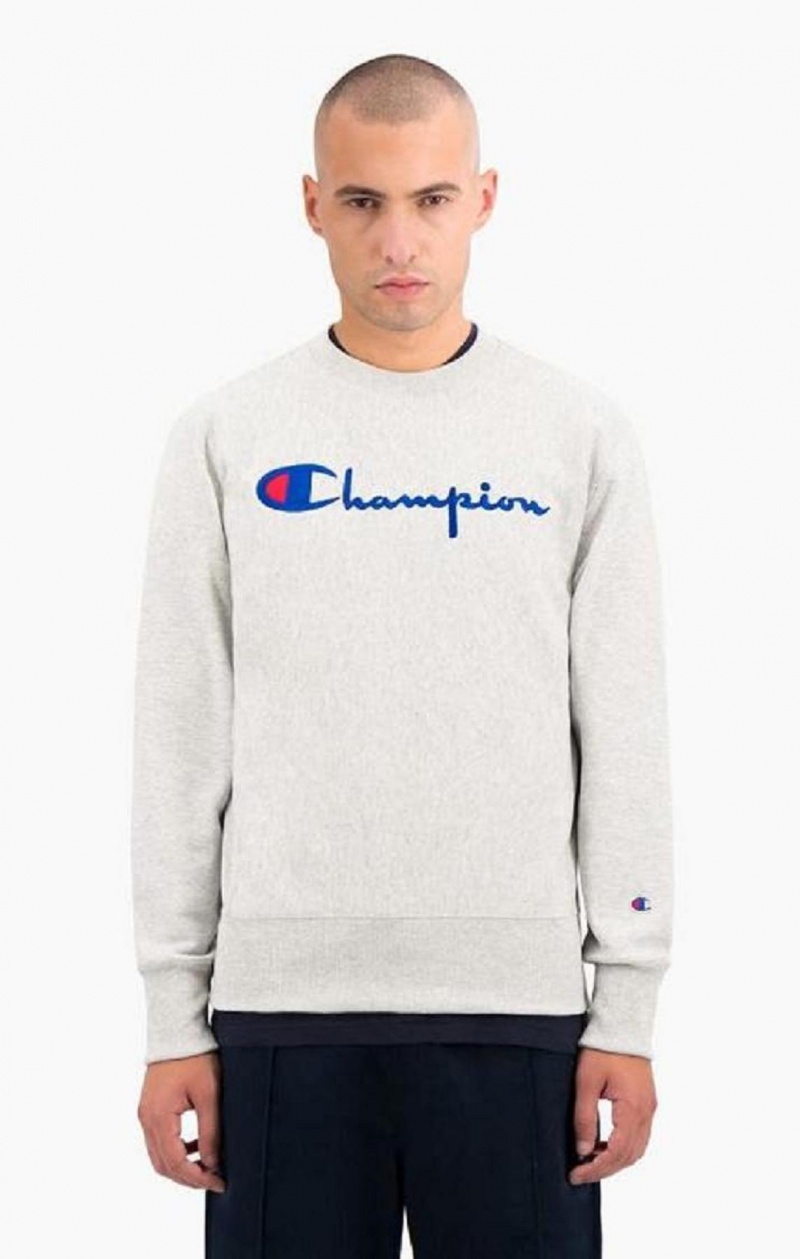 Champion Script Logo Reverse Weave Sweatshirt Tröjor Herr Grå | 0942-TYHUV