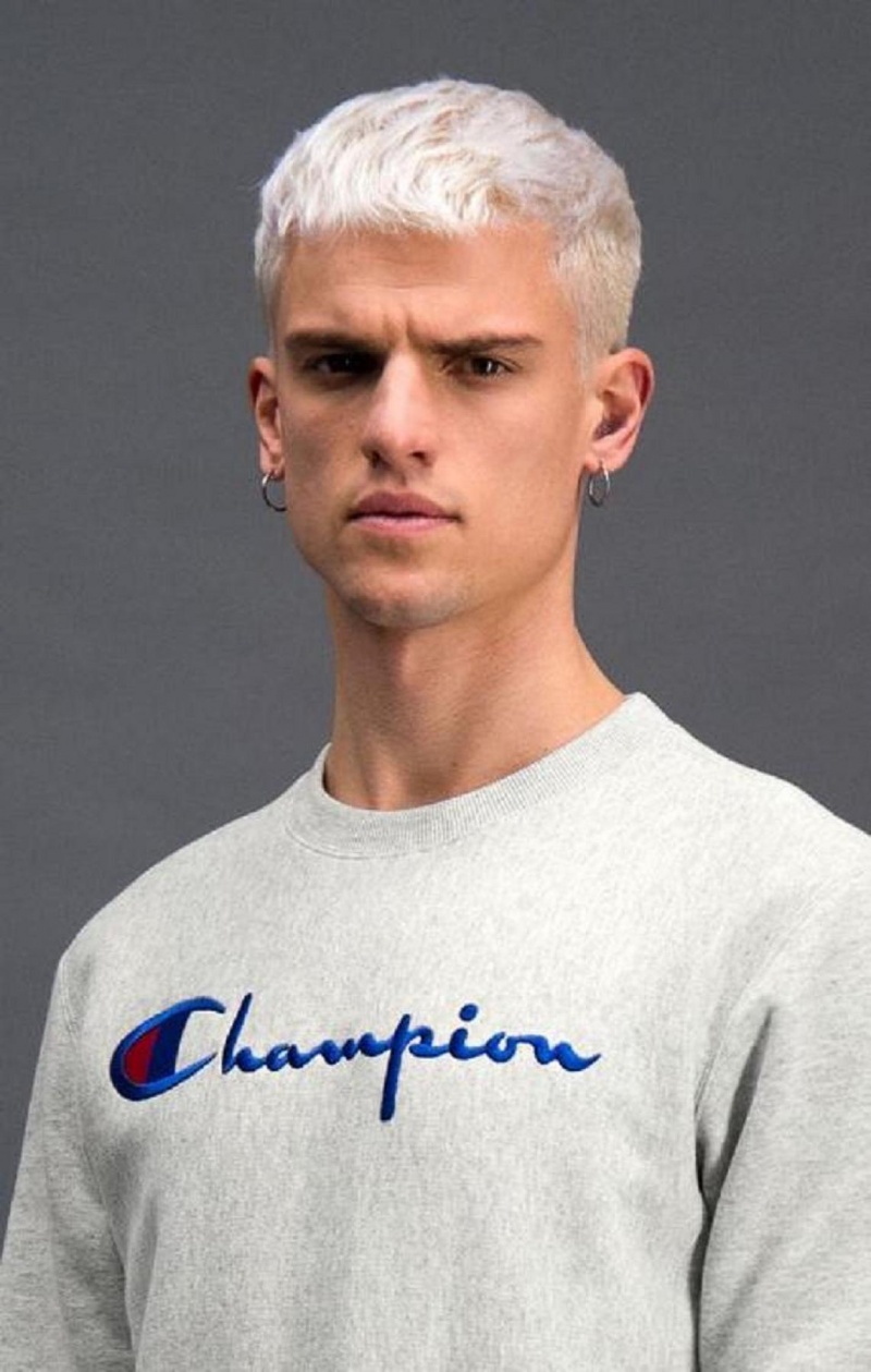 Champion Script Logo Reverse Weave Sweatshirt Tröjor Herr Ljusgrå | 9471-URHYF